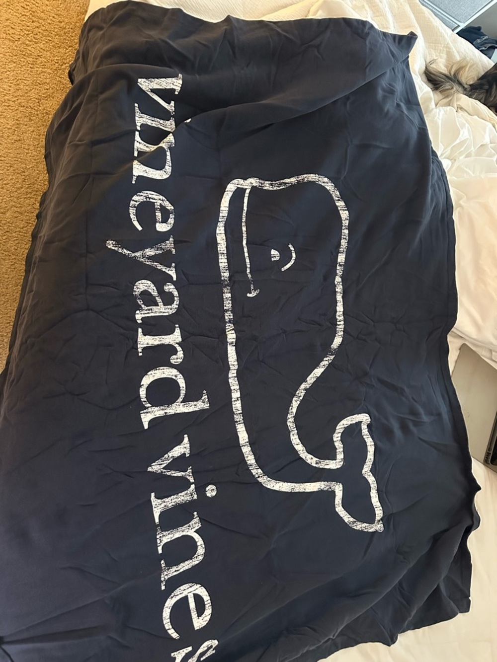 Vineyard Vines Black Cotton Whale Logo Blanket
